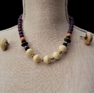 Elegant Purple and Cream Beaded Necklace